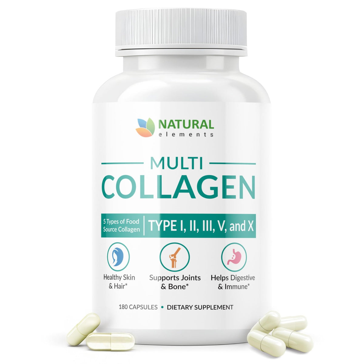 Multi Collagen 180 Protein Capsules - Type I, II, III, V, X Collagen Pills - Proprietary Blend of Eggshell, Chicken, Wild Fish & Grass-Fed - FENGGESTORE20