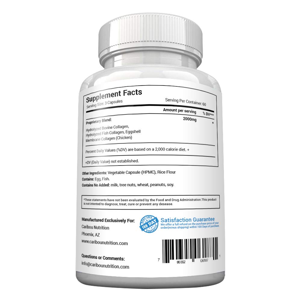 Multi Collagen Pills - 180 Collagen Pills - Type I, II, III, V & X Collagen Capsules - Unique Blend of Collagen Peptides Capsules - Wild Fish, Eggshell, - FENGGESTORE20
