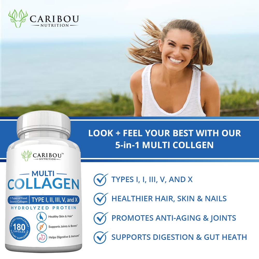 Multi Collagen Pills - 180 Collagen Pills - Type I, II, III, V & X Collagen Capsules - Unique Blend of Collagen Peptides Capsules - Wild Fish, Eggshell, - FENGGESTORE20