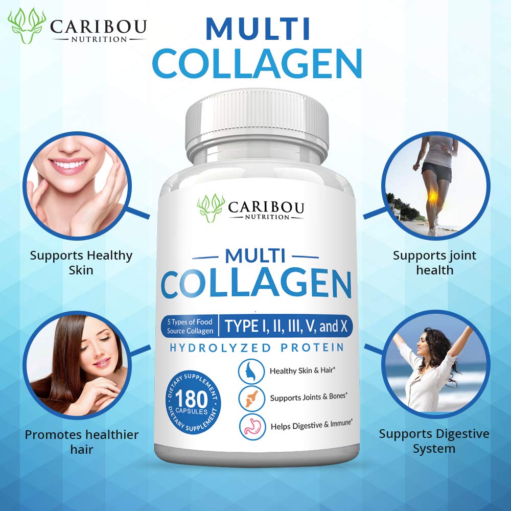 Multi Collagen Pills - 180 Collagen Pills - Type I, II, III, V & X Collagen Capsules - Unique Blend of Collagen Peptides Capsules - Wild Fish, Eggshell, - FENGGESTORE20
