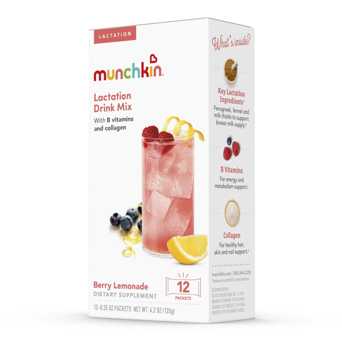 Munchkin Milkmakers Lactation Drink Mix Supplement with B Vitamins/Collagen/Fenugreek & Milk Thistle for Breastfeeding Moms, Berry Lemonade, 12 Count - FENGGESTORE20
