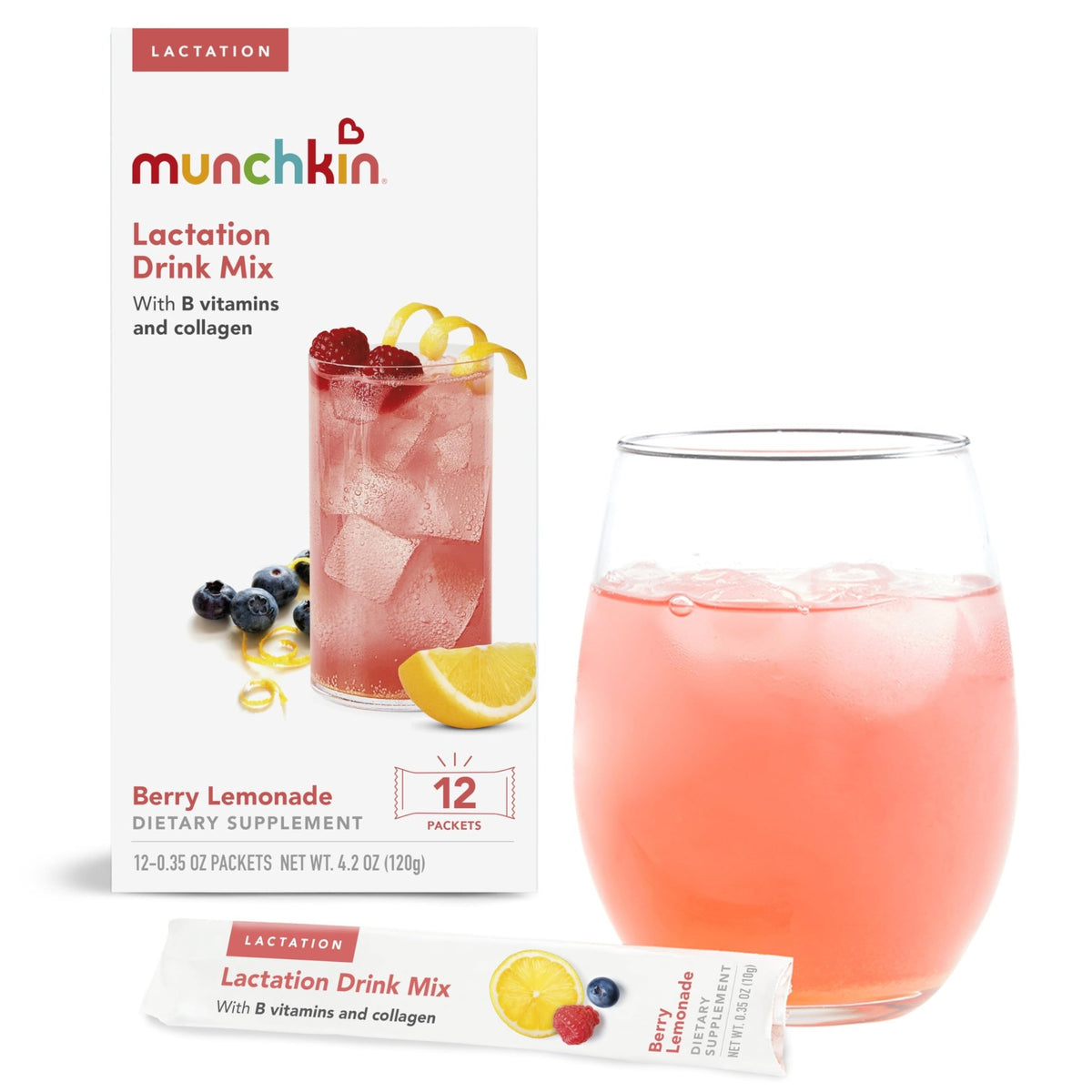 Munchkin Milkmakers Lactation Drink Mix Supplement with B Vitamins/Collagen/Fenugreek & Milk Thistle for Breastfeeding Moms, Berry Lemonade, 12 Count - FENGGESTORE20