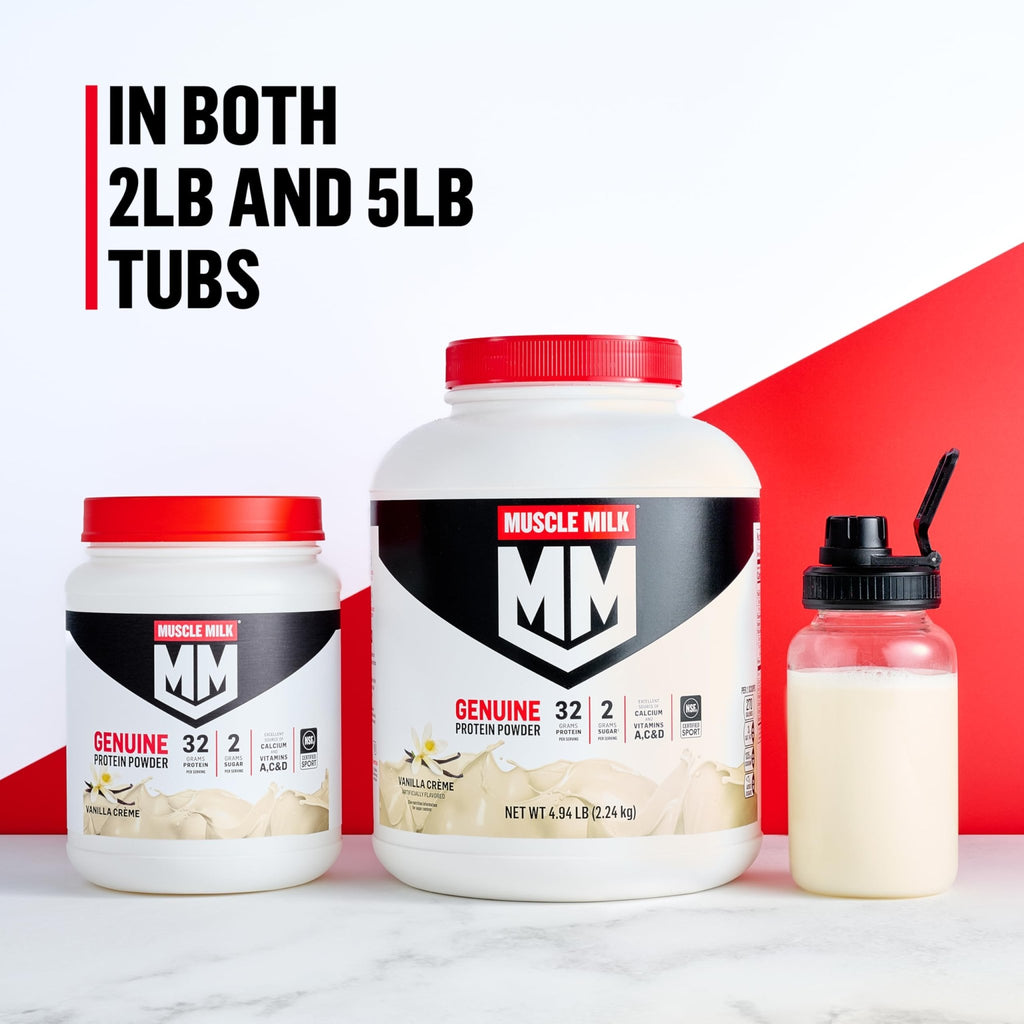 Muscle Milk Genuine Protein Powder, Vanilla Crème, 1.93 Pounds, 12 Servings, 32g Protein, 2g Sugar, Calcium, Vitamins A, C & D, NSF Certified for Sport, Energizing Snack, Packaging May Vary - FENGGESTORE20
