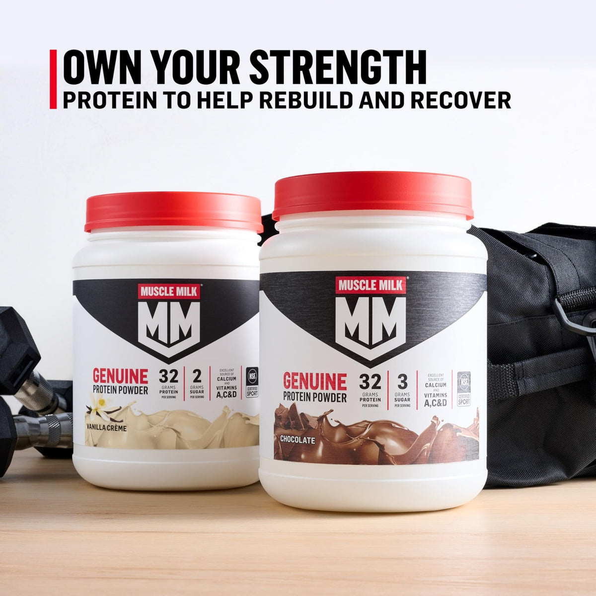 Muscle Milk Genuine Protein Powder, Vanilla Crème, 1.93 Pounds, 12 Servings, 32g Protein, 2g Sugar, Calcium, Vitamins A, C & D, NSF Certified for Sport, Energizing Snack, Packaging May Vary - FENGGESTORE20