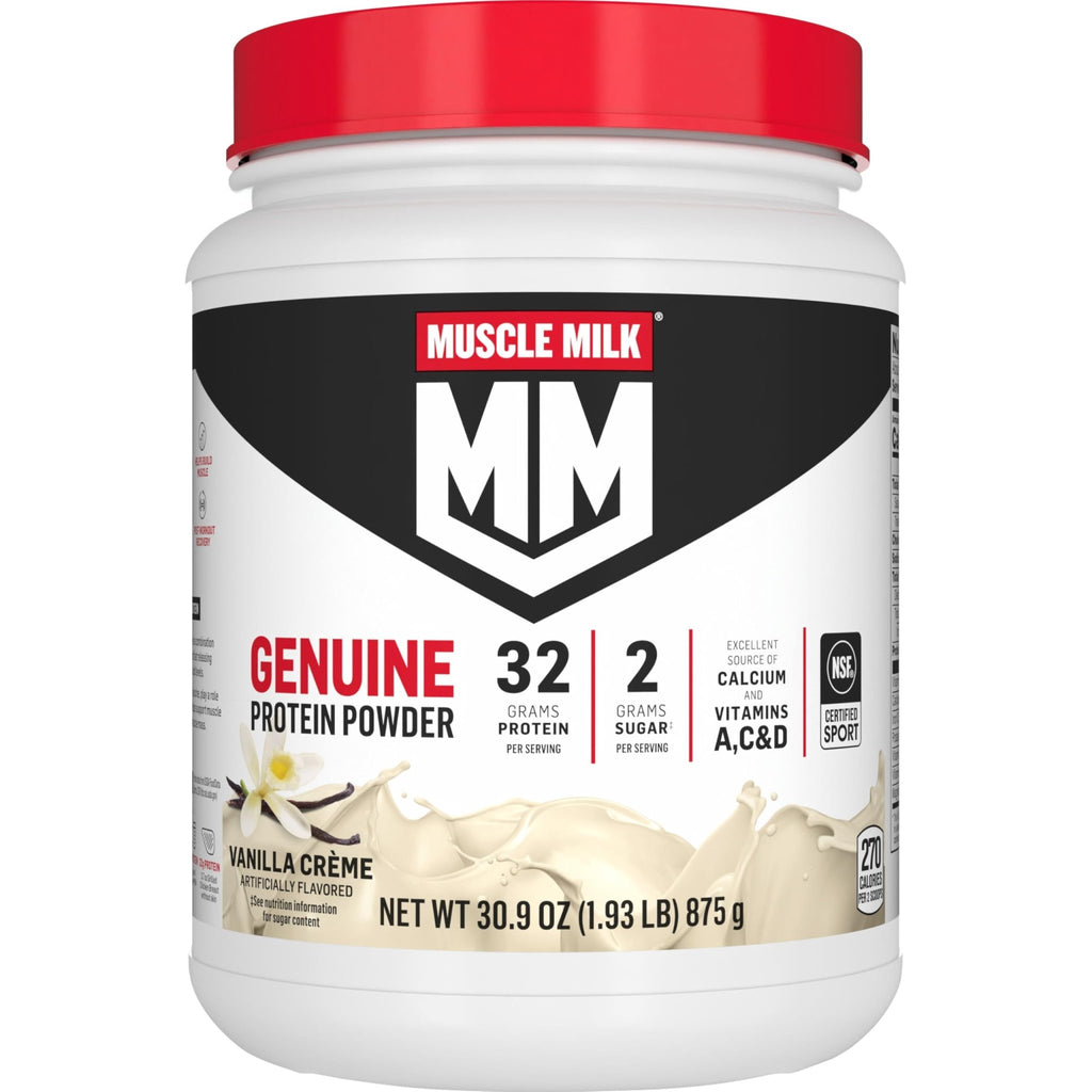 Muscle Milk Genuine Protein Powder, Vanilla Crème, 1.93 Pounds, 12 Servings, 32g Protein, 2g Sugar, Calcium, Vitamins A, C & D, NSF Certified for Sport, Energizing Snack, Packaging May Vary - FENGGESTORE20