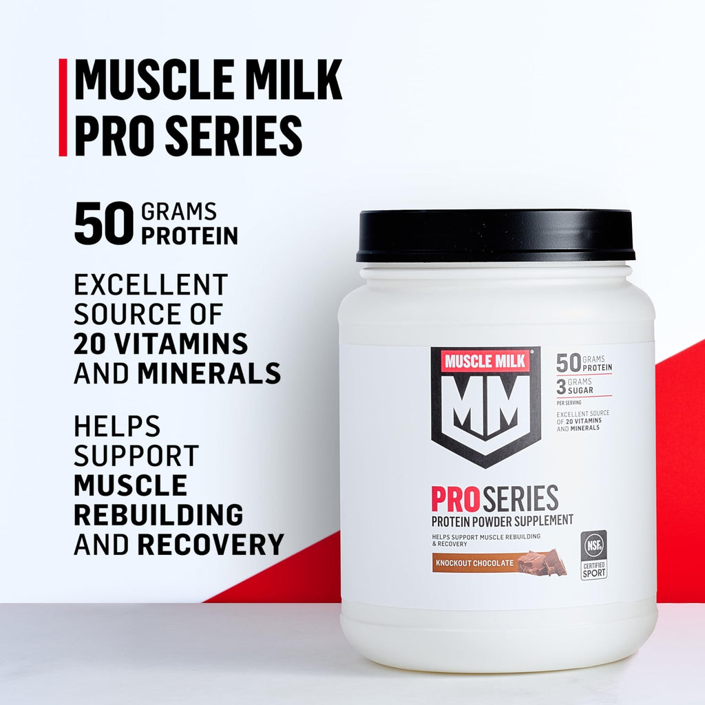 Muscle Milk Pro Series Protein Powder Supplement, Slammin' Strawberry, 2 Pound, 11 Servings, 50g Protein, 3g Sugar, 20 Vitamins & Minerals, NSF Certified for Sport, Packaging May Vary - FENGGESTORE20