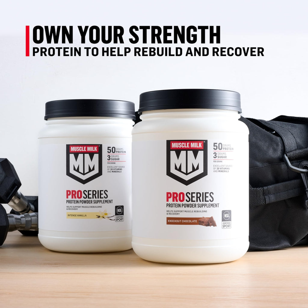 Muscle Milk Pro Series Protein Powder Supplement,Knockout Chocolate,2 Pound,11 Servings,50g Protein,3g Sugar,20 Vitamins & Minerals,NSF Certified for Sport,Workout Recovery,Packaging May Vary - FENGGESTORE20