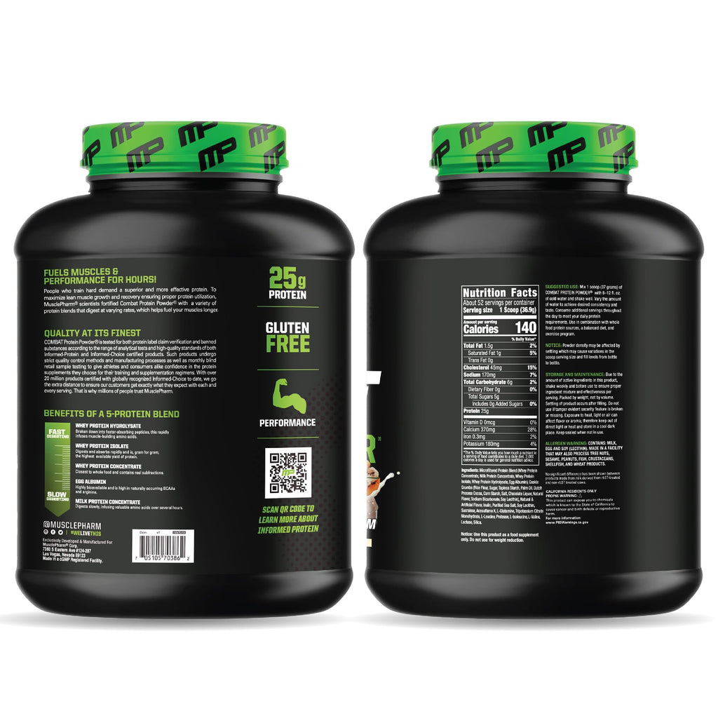 MusclePharm Combat Protein Powder, Chocolate Milk Flavor, Fuels Muscles for Productive Workouts, 5 Protein Sources including Whey Protein Isolate & Egg Albumin, Gluten Free, 4.2 lb, 52 Servings - FENGGESTORE20