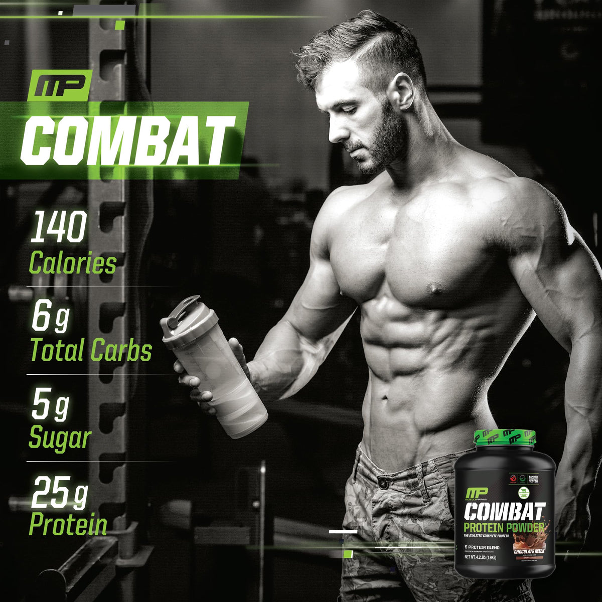 MusclePharm Combat Protein Powder, Chocolate Milk Flavor, Fuels Muscles for Productive Workouts, 5 Protein Sources including Whey Protein Isolate & Egg Albumin, Gluten Free, 4.2 lb, 52 Servings - FENGGESTORE20