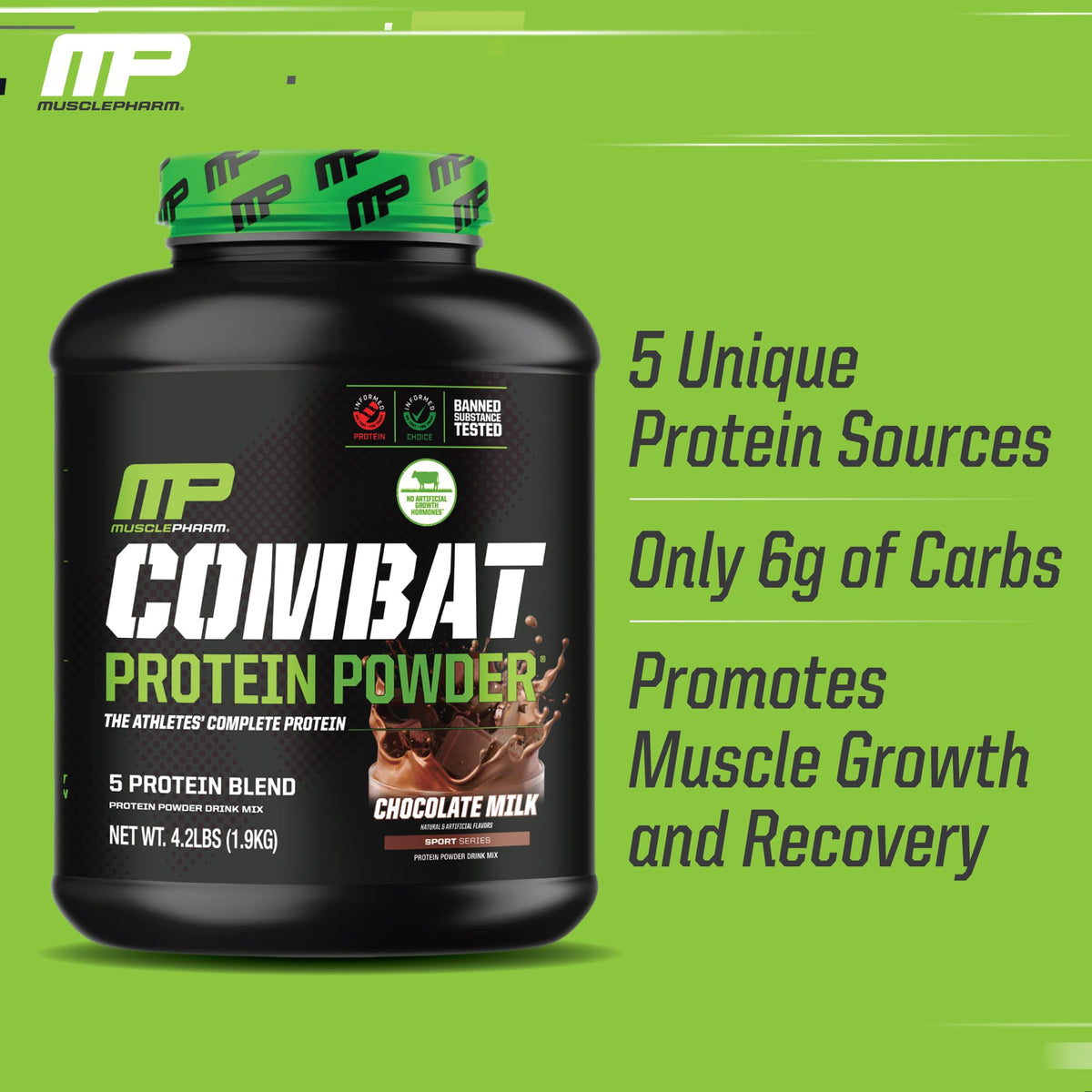 MusclePharm Combat Protein Powder, Chocolate Milk Flavor, Fuels Muscles for Productive Workouts, 5 Protein Sources including Whey Protein Isolate & Egg Albumin, Gluten Free, 4.2 lb, 52 Servings - FENGGESTORE20
