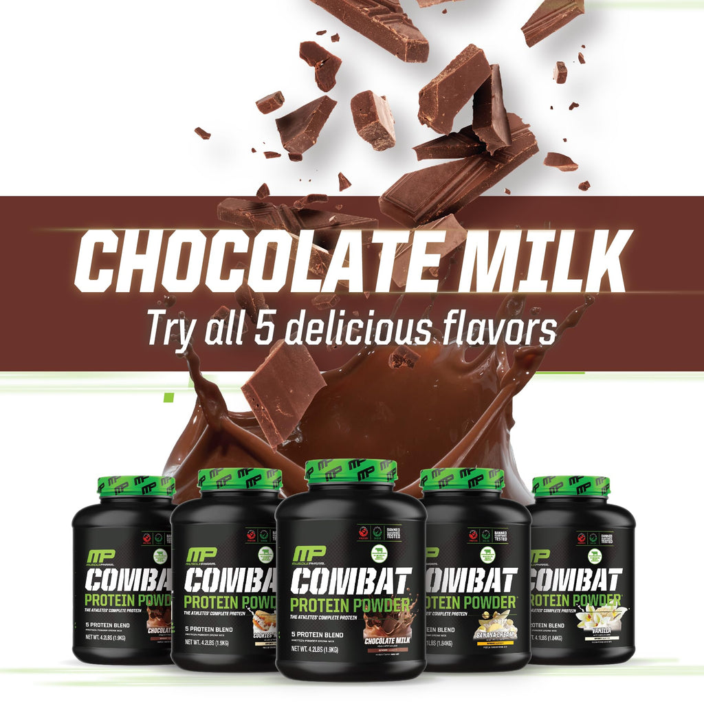 MusclePharm Combat Protein Powder, Chocolate Milk Flavor, Fuels Muscles for Productive Workouts, 5 Protein Sources including Whey Protein Isolate & Egg Albumin, Gluten Free, 4.2 lb, 52 Servings - FENGGESTORE20