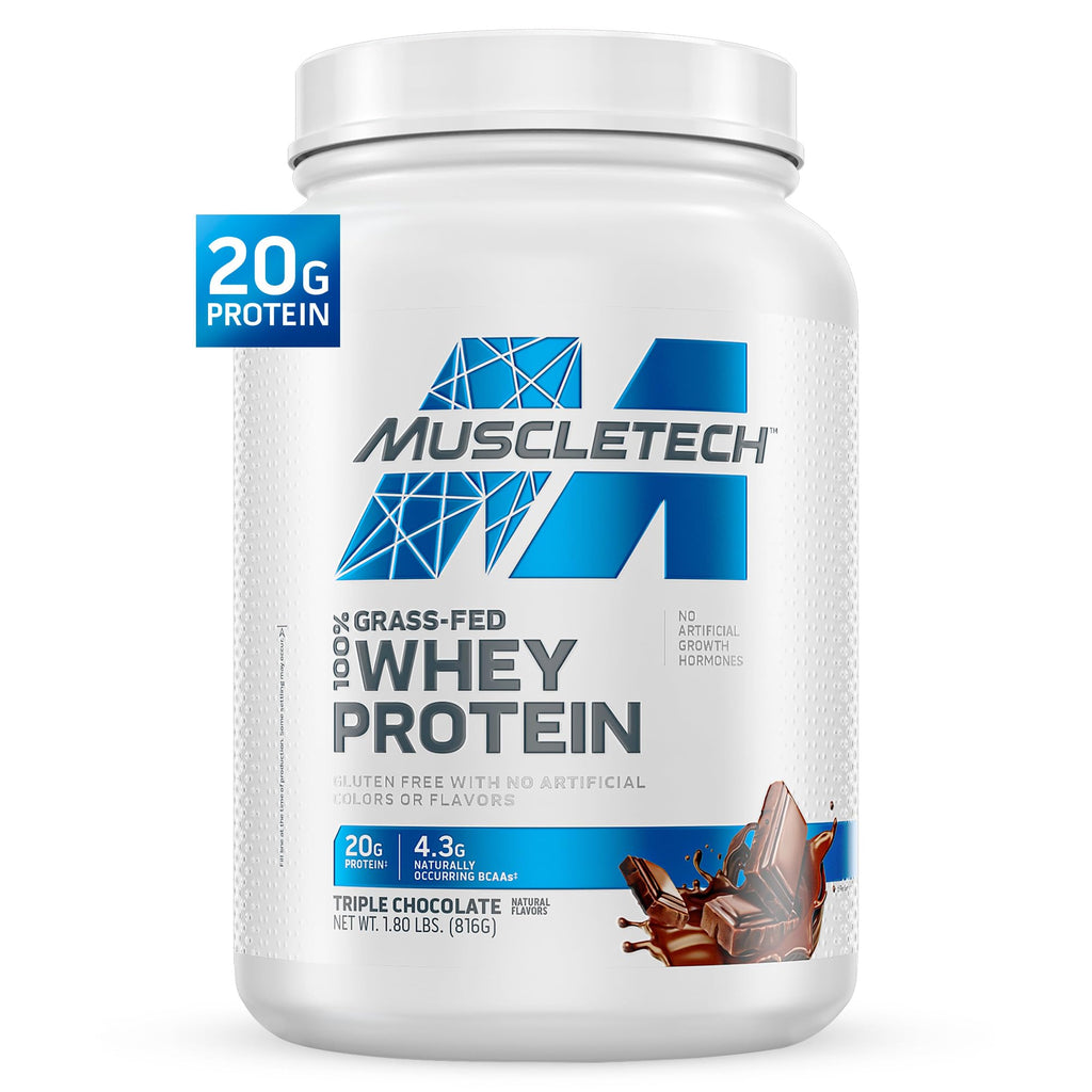 Muscletech Grass-Fed Whey Protein Powder (Triple Chocolate, 1.8LB) - Whey Protein Smoothie & Milk Shake Mix Supports Muscle Gain & Recovery - 20g of Whey Protein for Women & Men - Non-GMO, Gluten-Free - FENGGESTORE20