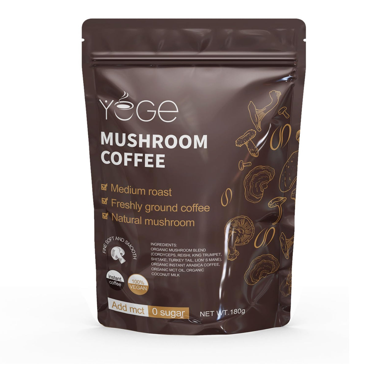 Mushroom Coffee, Instant Mushroom Coffee with Cordyceps, Reishi, King Trumpet, Shiitake, Turkey Tail, Lions Mane for Energy - FENGGESTORE20