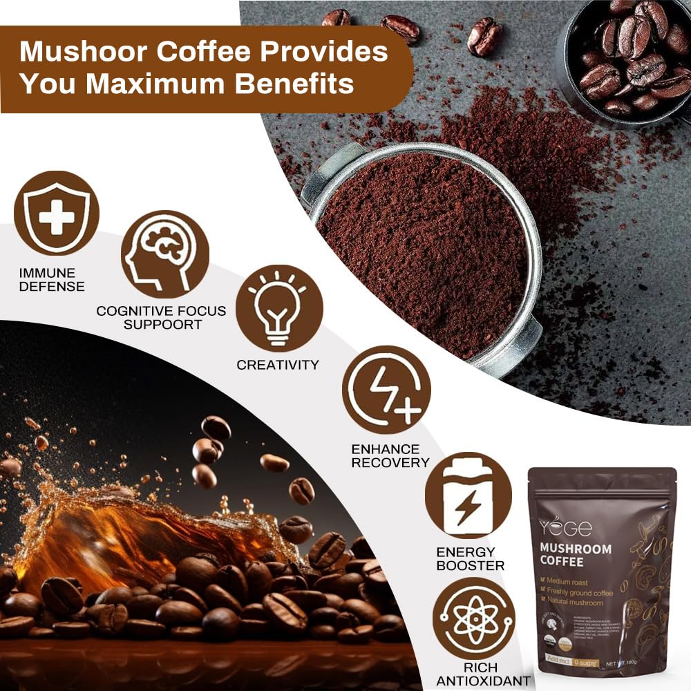 Mushroom Coffee, Instant Mushroom Coffee with Cordyceps, Reishi, King Trumpet, Shiitake, Turkey Tail, Lions Mane for Energy - FENGGESTORE20
