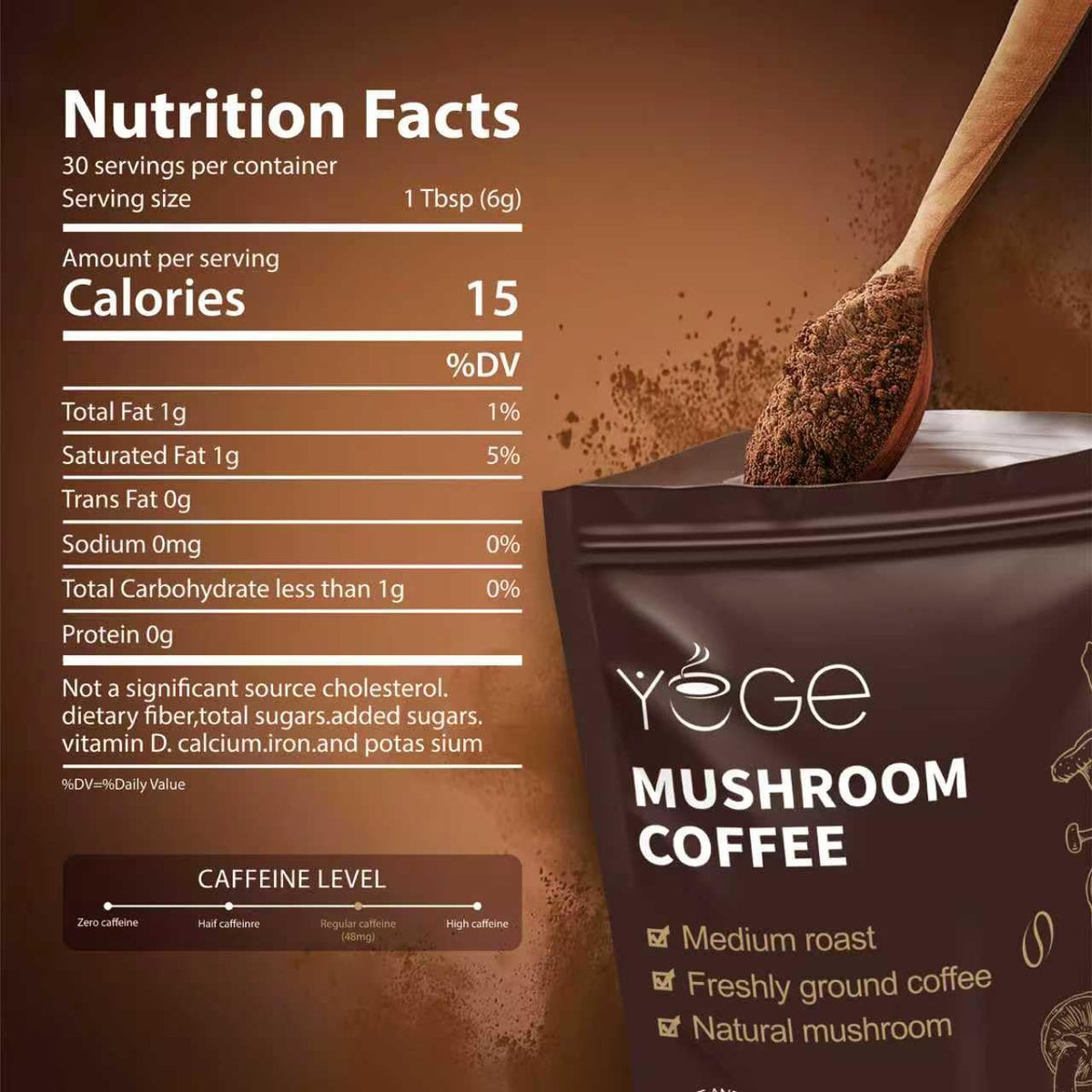 Mushroom Coffee, Instant Mushroom Coffee with Cordyceps, Reishi, King Trumpet, Shiitake, Turkey Tail, Lions Mane for Energy - FENGGESTORE20