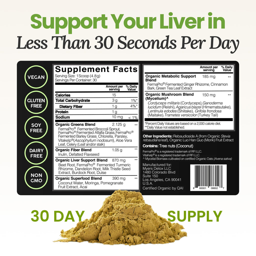 Myers Detox Daily Detox Greens Powder, Organic Superfood Supplement for Detox, Gut Health, Energy, Immune Support, Overall Wellness, Gluten Free Multivitamin Drink Mix, - FENGGESTORE20