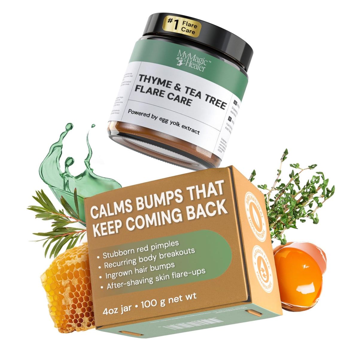 MyMagicHealer Thyme & Tea Tree Flare Care | Cystic Acne, Folliculitis, Ingrown Hair, Keratosis Pilaris, Razor Bumps, Body Bumps, Blind Pimples Multi-purpose Solution - FENGGESTORE20