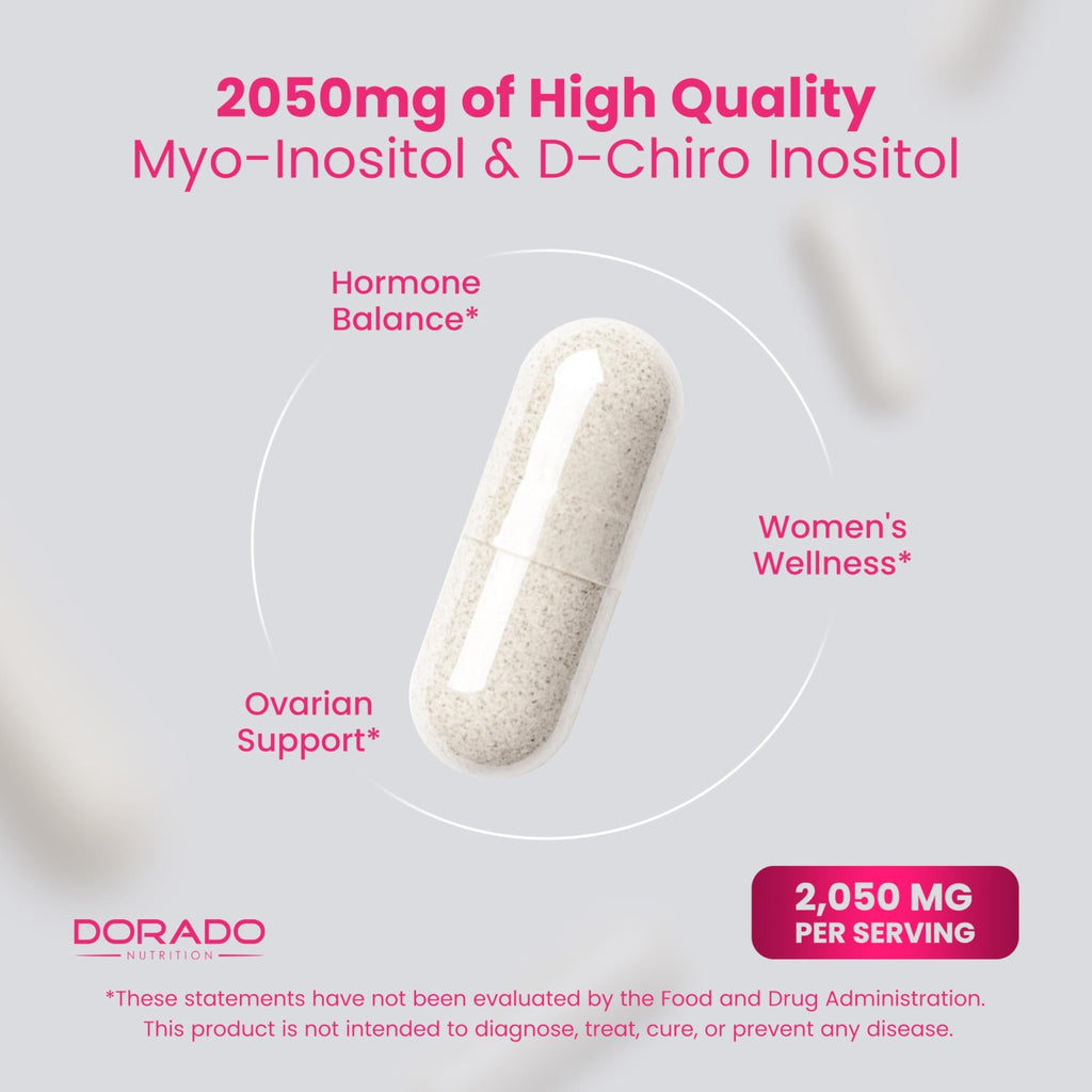 Myo-Inositol & D-Chiro Inositol Supplement For Women (120 Capsules, 2050mg Per Serving Ideal 40:1 Ratio Myo Inositol) Hormone Balance for Women - Third Party Tested - FENGGESTORE20
