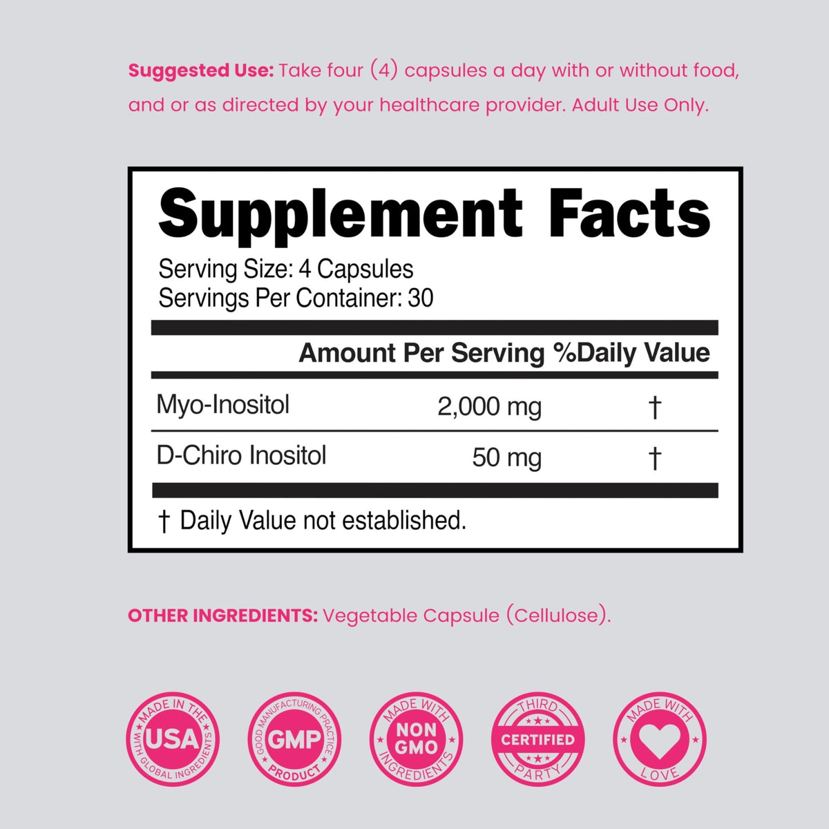 Myo-Inositol & D-Chiro Inositol Supplement For Women (120 Capsules, 2050mg Per Serving Ideal 40:1 Ratio Myo Inositol) Hormone Balance for Women - Third Party Tested - FENGGESTORE20