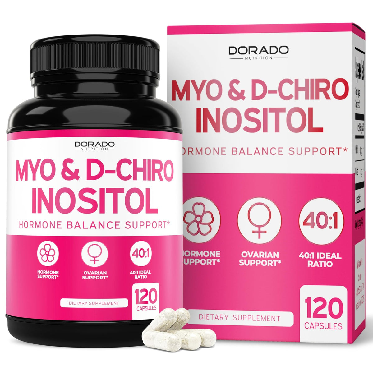 Myo-Inositol & D-Chiro Inositol Supplement For Women (120 Capsules, 2050mg Per Serving Ideal 40:1 Ratio Myo Inositol) Hormone Balance for Women - Third Party Tested - FENGGESTORE20