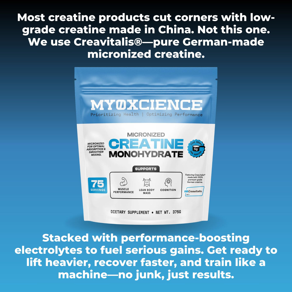 MYOXCIENCE Micronized Creavitalis Creatine | The World’s Purest Micronized Form of Creatine Monohydrate | Supports Muscle Performance, Lean Body Mass, & Cognition | 75 Servings - FENGGESTORE20