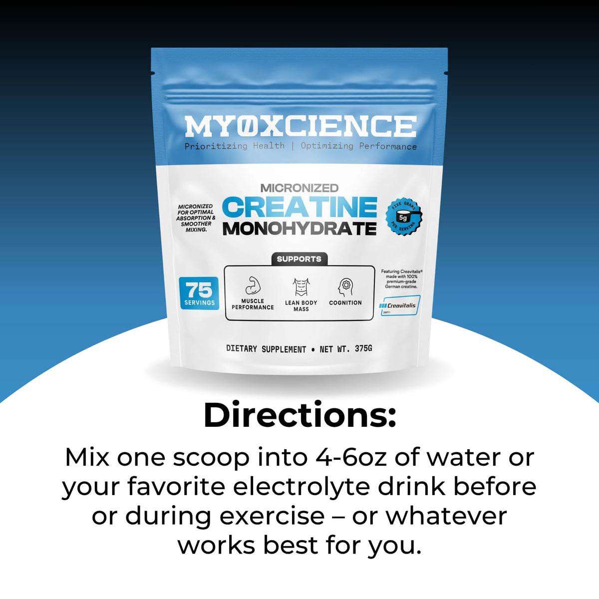 MYOXCIENCE Micronized Creavitalis Creatine | The World’s Purest Micronized Form of Creatine Monohydrate | Supports Muscle Performance, Lean Body Mass, & Cognition | 75 Servings - FENGGESTORE20
