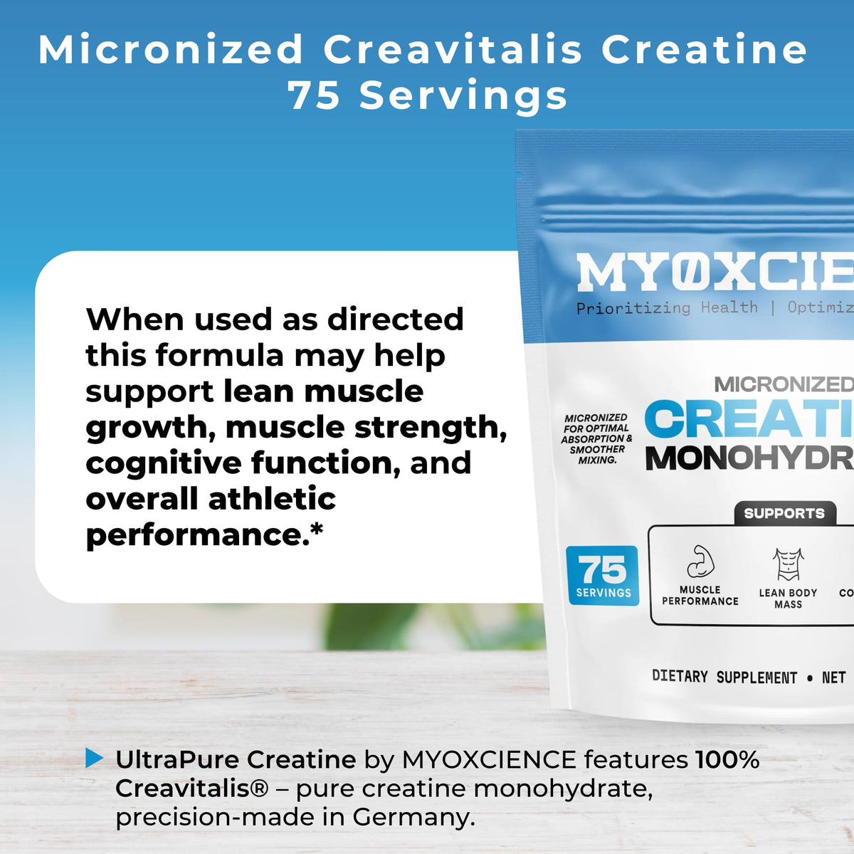 MYOXCIENCE Micronized Creavitalis Creatine | The World’s Purest Micronized Form of Creatine Monohydrate | Supports Muscle Performance, Lean Body Mass, & Cognition | 75 Servings - FENGGESTORE20