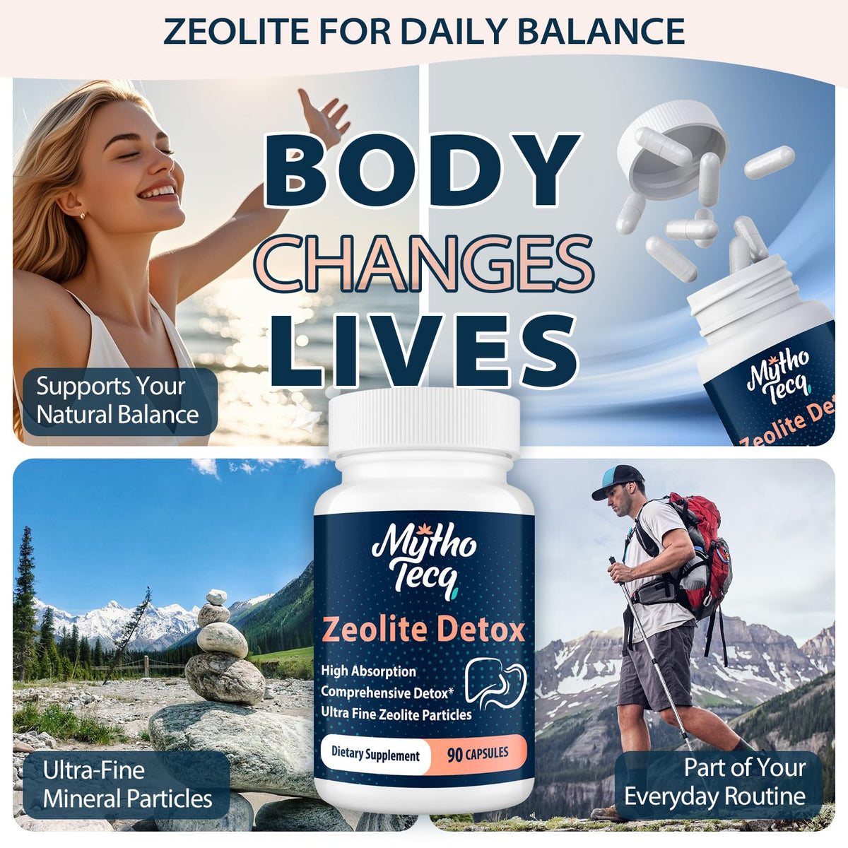 MythoTecq 2300 MG Zeolite Detox Capsules - Activated Charcoal & Bentonite Clay, Highly Absorbable Full Body, Liver & Gut Cleanse - FENGGESTORE20