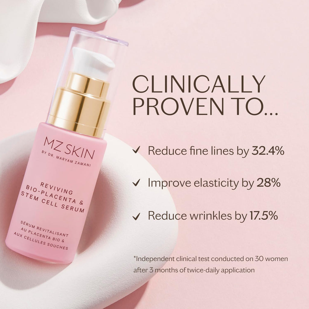 MZ SKIN Reviving Bio-Placenta & Stem Cell Serum, Night Treatment for Powerful Rejuvenation, With Peptides, Squalane & Hyaluronic Acid, Perfect For Anti-Aging, Wrinkles & Fine Lines, 1.01 fl oz - FENGGESTORE20