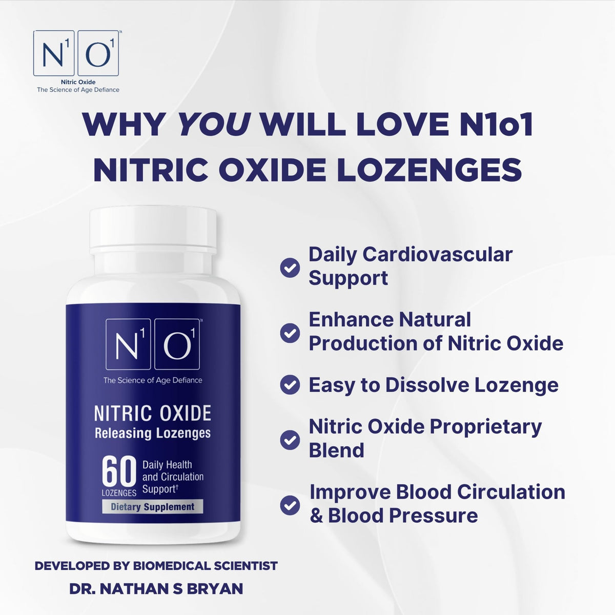 N1O1 Nitric Oxide Lozenges - 60 Count - Nitric Oxide Supplement for Heart Health, Circulation, Energy, Blood Flow, Oxygenation, Healthy Blood Pressure - FENGGESTORE20