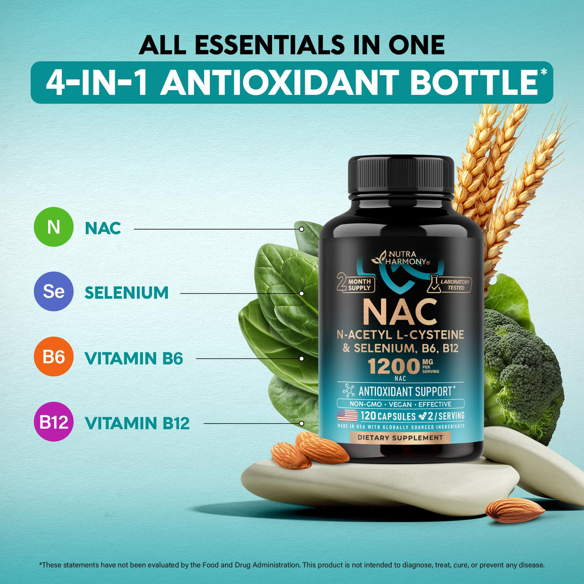 NAC Supplement | Selenium | B6 | B12 - Antioxidant, Immune Support - N Acetyl Cysteine 600 mg per Capsule, 1200 mg per Serving - Made in USA - Non-GMO, Gluten-Free - FENGGESTORE20