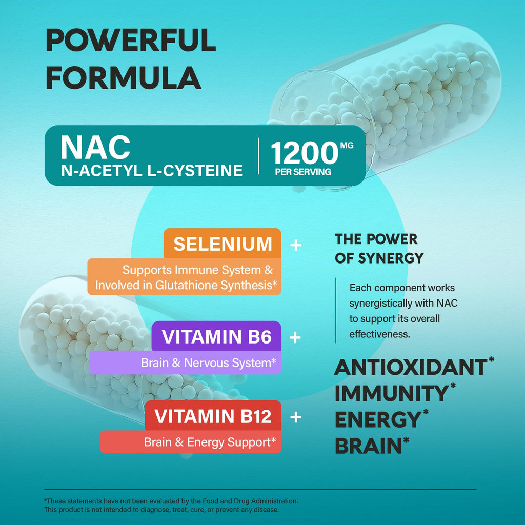 NAC Supplement | Selenium | B6 | B12 - Antioxidant, Immune Support - N Acetyl Cysteine 600 mg per Capsule, 1200 mg per Serving - Made in USA - Non-GMO, Gluten-Free - FENGGESTORE20