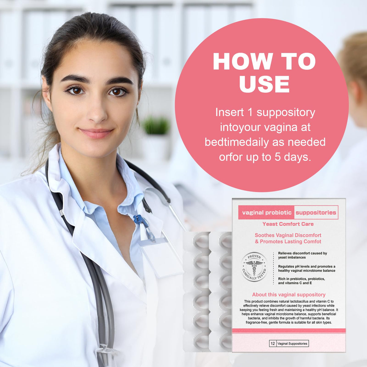 Nahid Vaginal probiotic Suppository, hyaluronic Acid Suppositories, Vaginal moisturizer, PH Balance, Restores Healthy Vaginal Odor, Yeast Comfort Care (12 Inserts) - FENGGESTORE20