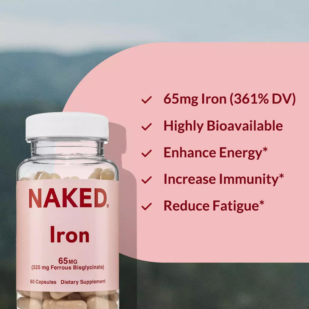 Naked Iron 65mg, 325mg Ferrous Bisglycinate - High Potency Iron Supplement for Iron Deficiency, Cellular Energy Support, Promotes Healthy Red Blood Cell Production - FENGGESTORE20