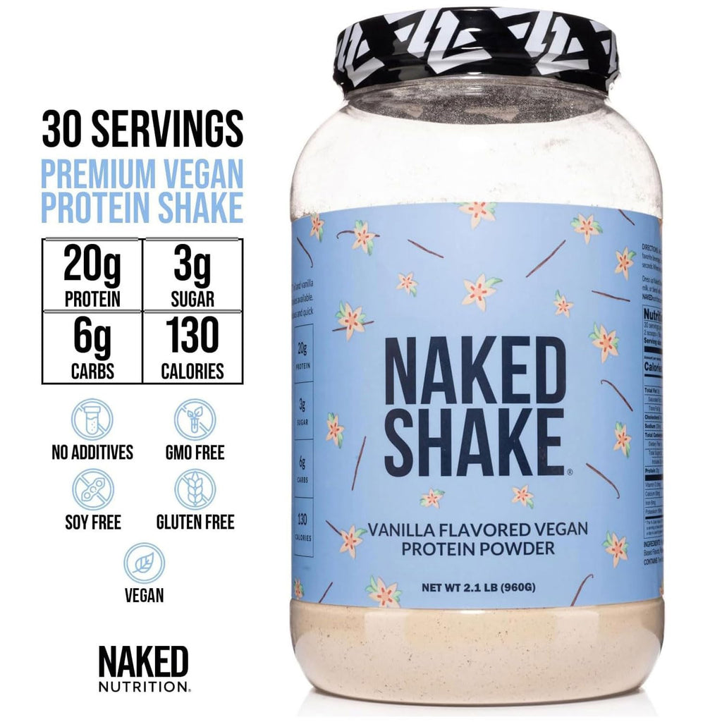 NAKED Shake - Vanilla Protein Powder - Plant Based Protein Shake with Mct Oil, NSF Certified, Gluten-Free, Soy-Free, No Gmos Or Artificial Sweeteners - 30 Servings - FENGGESTORE20