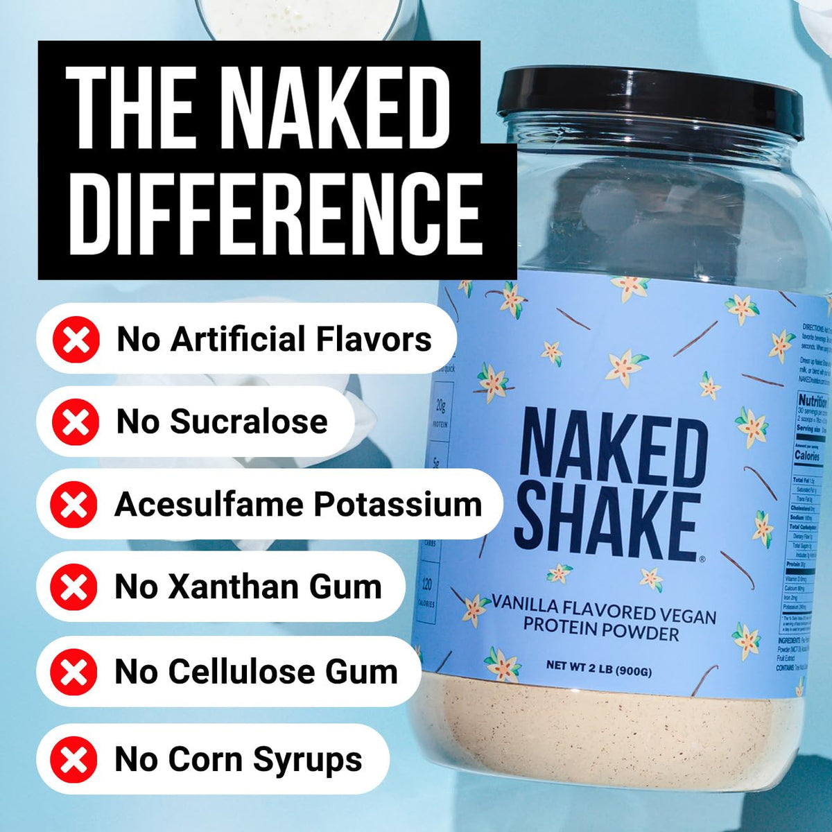 NAKED Shake - Vanilla Protein Powder - Plant Based Protein Shake with Mct Oil, NSF Certified, Gluten-Free, Soy-Free, No Gmos Or Artificial Sweeteners - 30 Servings - FENGGESTORE20