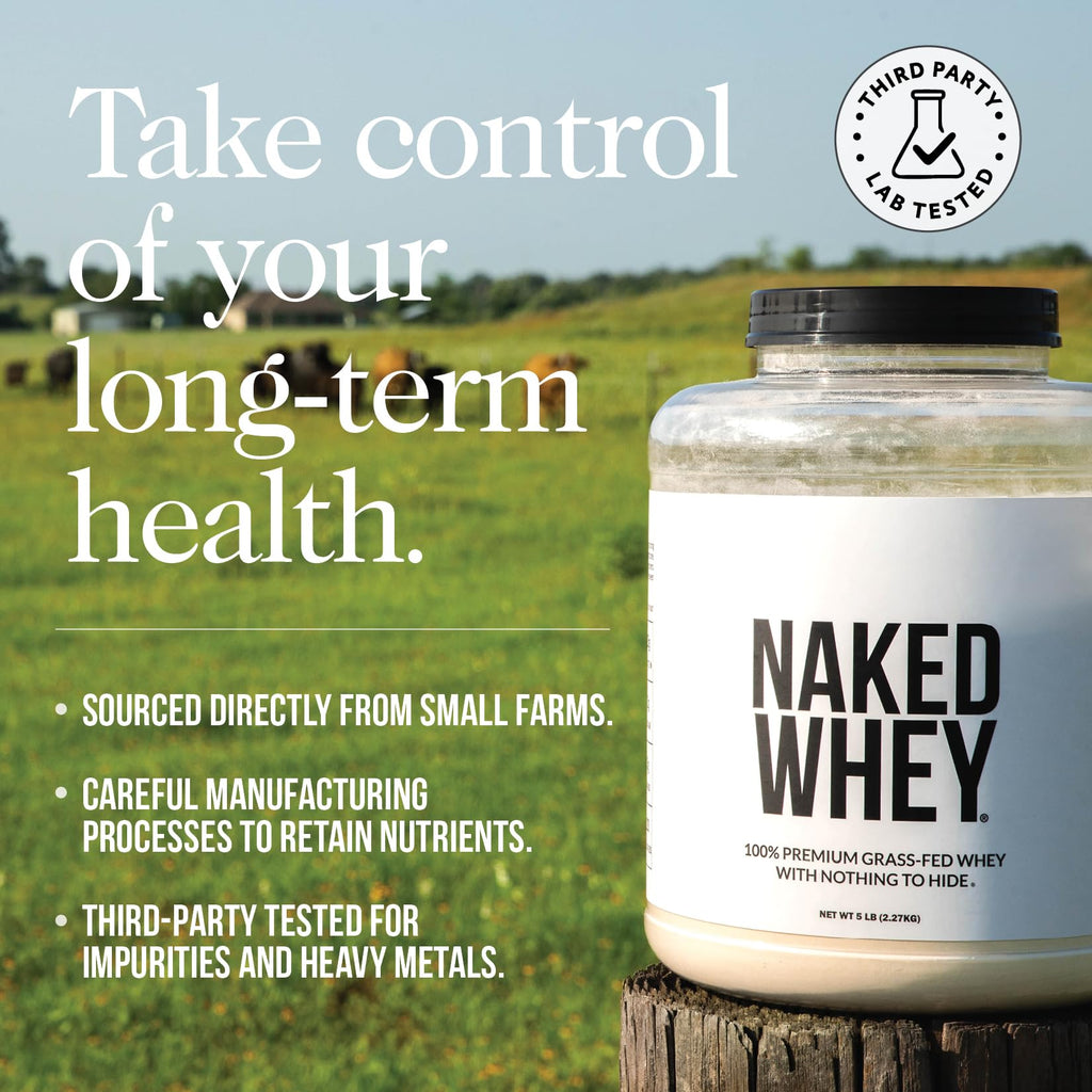 NAKED Whey 2LB 100% Grass Fed Whey Protein Powder - Only 1 Ingredient, Unflavored Whey Protein, NSF Certified, Undenatured, Gluten Free, - FENGGESTORE20