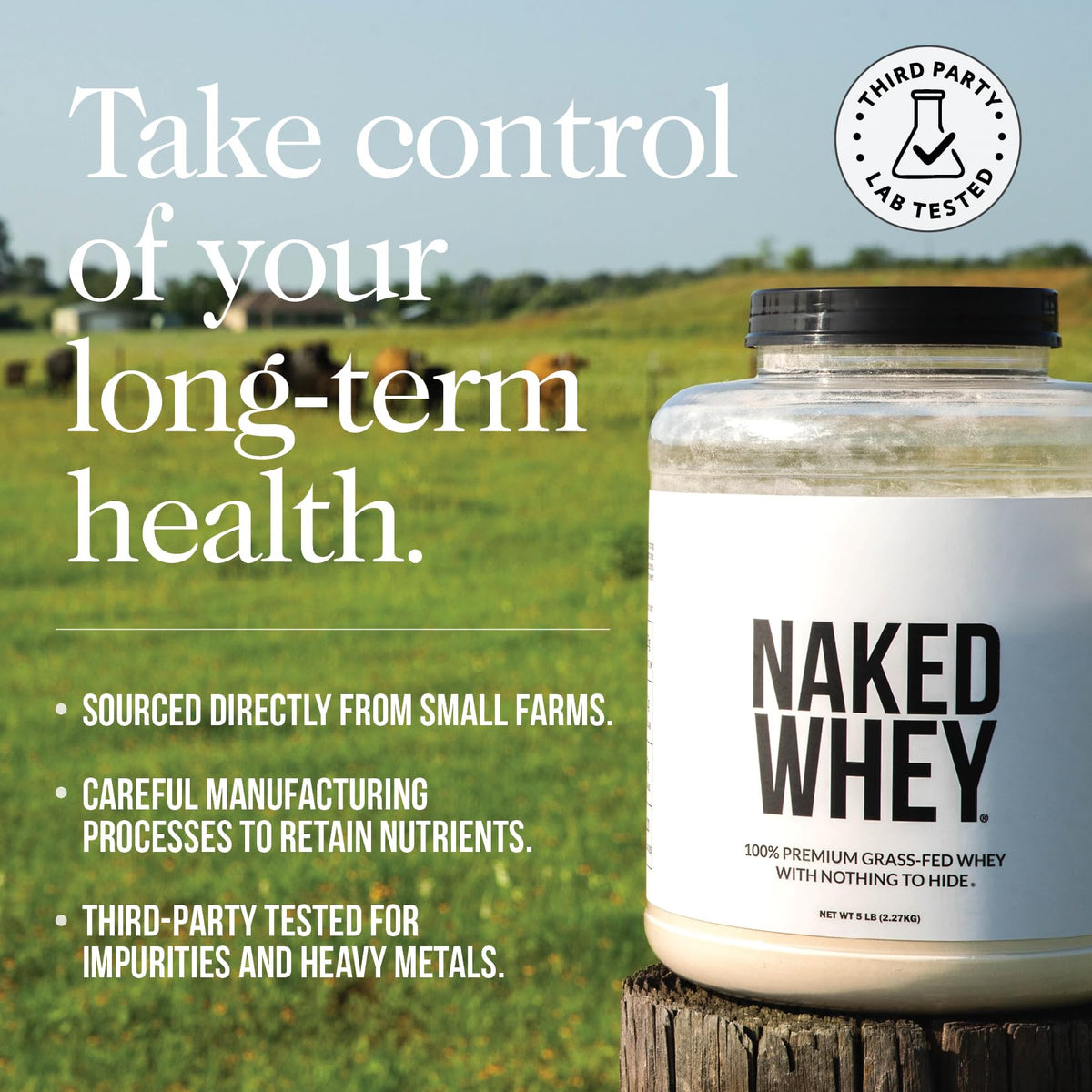 NAKED Whey 2LB 100% Grass Fed Whey Protein Powder - Only 1 Ingredient, Unflavored Whey Protein, NSF Certified, Undenatured, Gluten Free, - FENGGESTORE20
