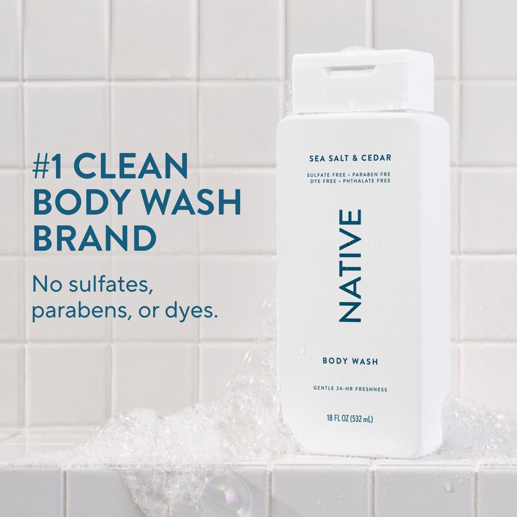 Native Body Wash Contains Naturally Derived Ingredients | For Women & Men, Sulfate, Paraben, & Dye Free Leaving Skin Soft and Hydrated | Sea Salt & Cedar 18 oz - FENGGESTORE20