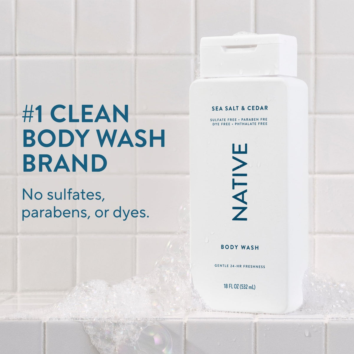 Native Body Wash Contains Naturally Derived Ingredients | For Women & Men, Sulfate, Paraben, & Dye Free Leaving Skin Soft and Hydrated | Sea Salt & Cedar 18 oz - FENGGESTORE20