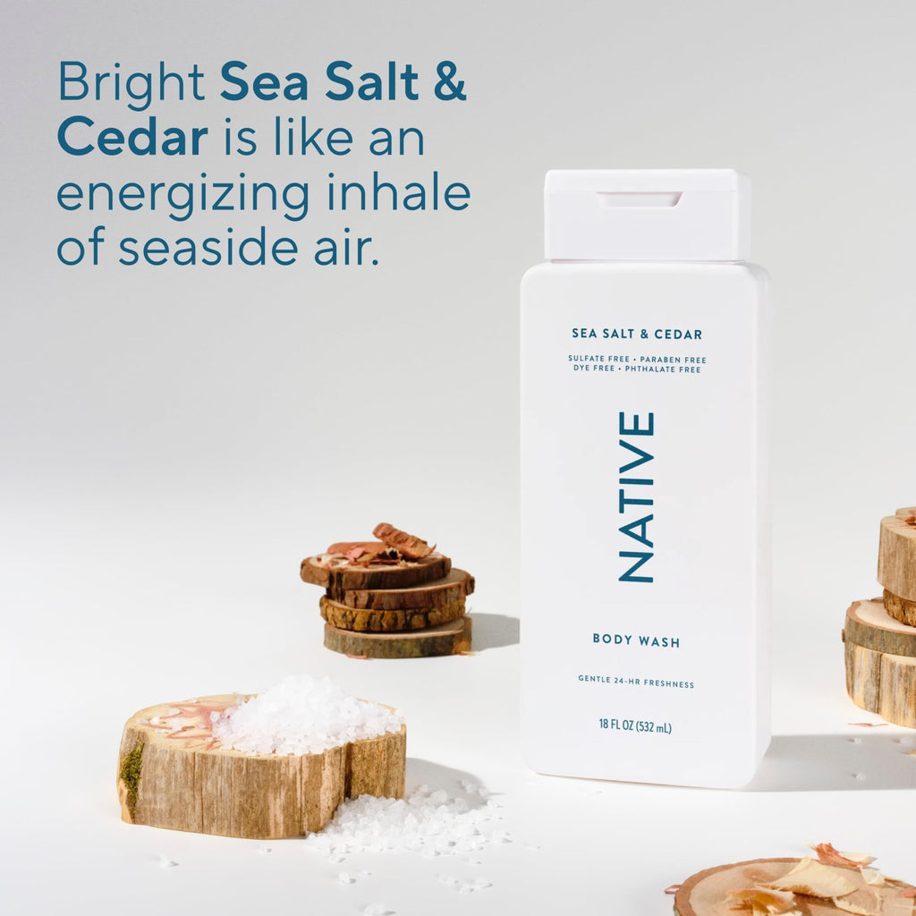 Native Body Wash Contains Naturally Derived Ingredients | For Women & Men, Sulfate, Paraben, & Dye Free Leaving Skin Soft and Hydrated | Sea Salt & Cedar 18 oz - FENGGESTORE20
