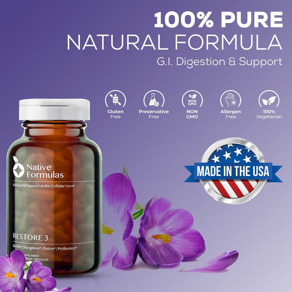 Native Formulas Restore 3 Proteolytic Enzyme & Spore Probiotic Blend Supplement - 60 Capsules - Advanced Biofilm Disruption Aid - FENGGESTORE20