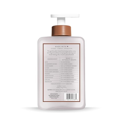 Native Liquid Hand Soap, Coconut & Vanilla Scent, Non-Drying Formula for Soft, Smooth Hands - FENGGESTORE20