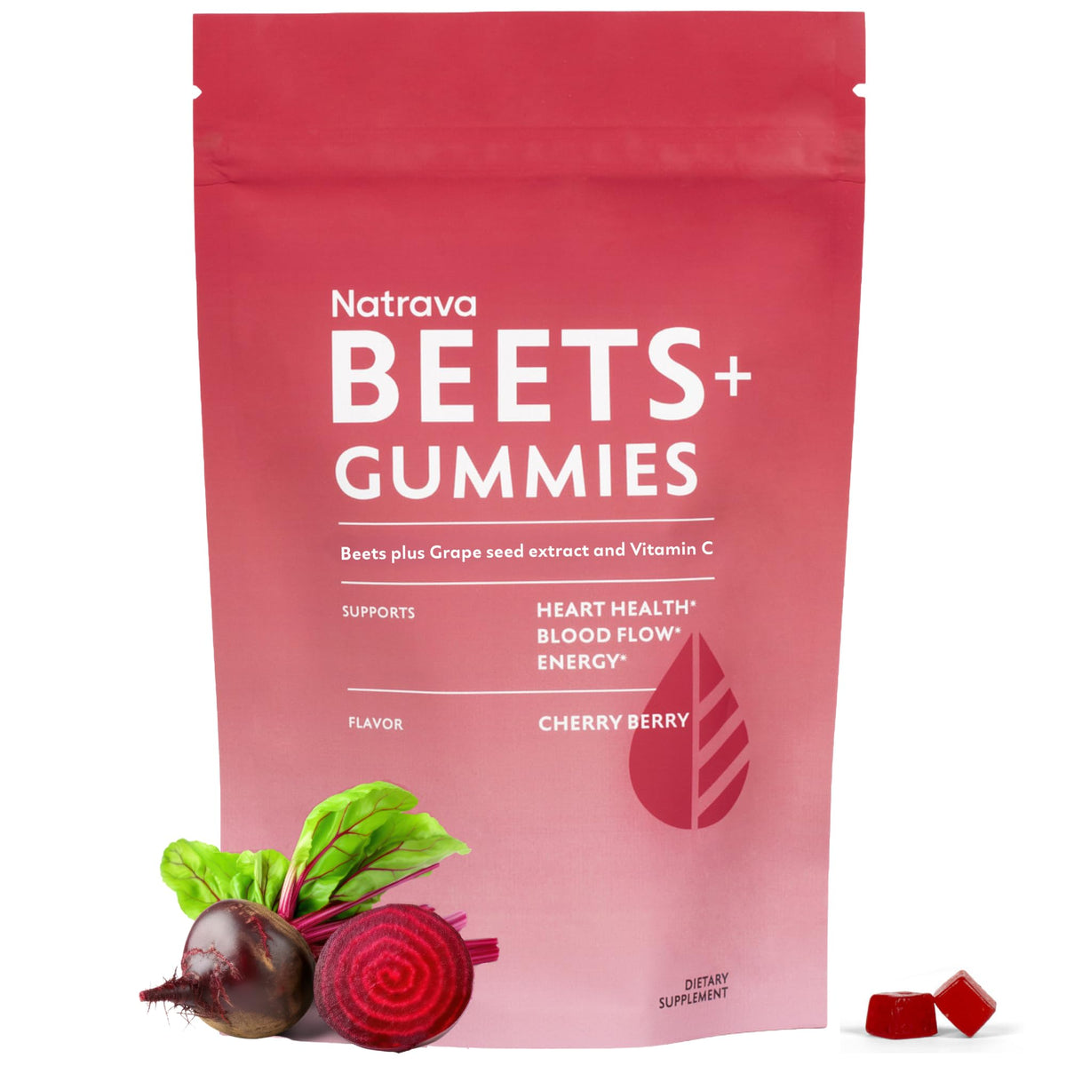 Natrava Beets+ Gummies - Premium Beet Root Powder, Grape Seed Extract and Vitamin C - Supports Healthy Blood Pressure and Heart Health - Low Sugar Nitric Oxide and Circulation Supplement - 50 Gummies - FENGGESTORE20