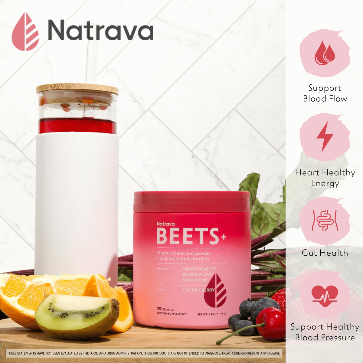 Natrava Beets+ Organic Beet Root Powder Blend Fortified with Vitamins & Prebiotics for Heart Healthy Energy & Nitric Oxide Production - FENGGESTORE20