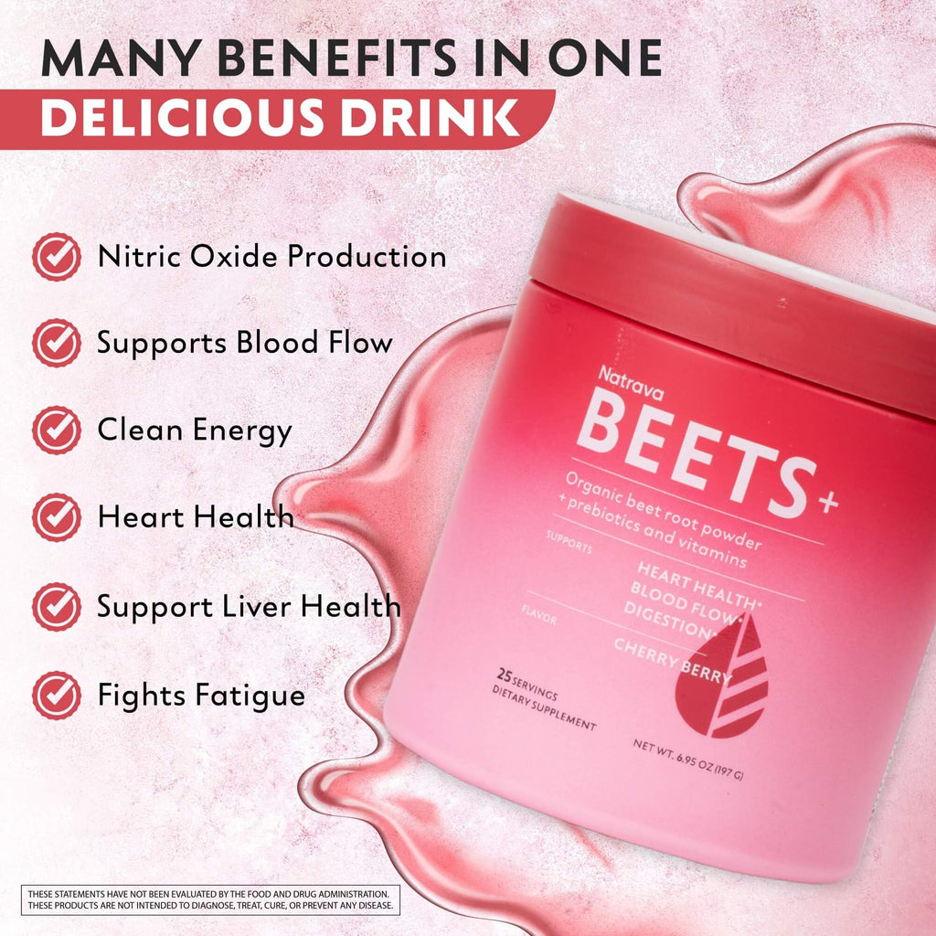 Natrava Beets+ Organic Beet Root Powder Blend Fortified with Vitamins & Prebiotics for Heart Healthy Energy & Nitric Oxide Production - FENGGESTORE20