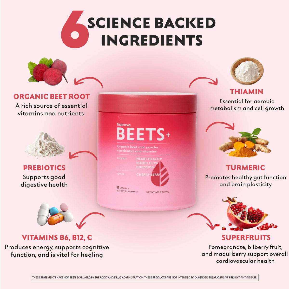 Natrava Beets+ Organic Beet Root Powder Blend Fortified with Vitamins & Prebiotics for Heart Healthy Energy & Nitric Oxide Production - FENGGESTORE20