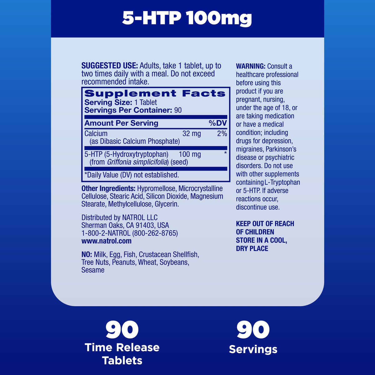 Natrol 5-HTP 100mg, Dietary Supplement Helps Support a Balanced Mood, Mood and Stress Support Supplement, 90 Time Release Tablets, 45-90 Day Supply - FENGGESTORE20