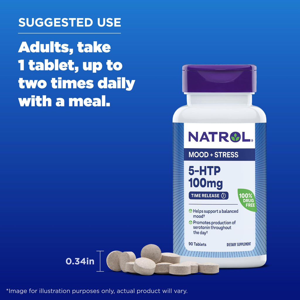 Natrol 5-HTP 100mg, Dietary Supplement Helps Support a Balanced Mood, Mood and Stress Support Supplement, 90 Time Release Tablets, 45-90 Day Supply - FENGGESTORE20