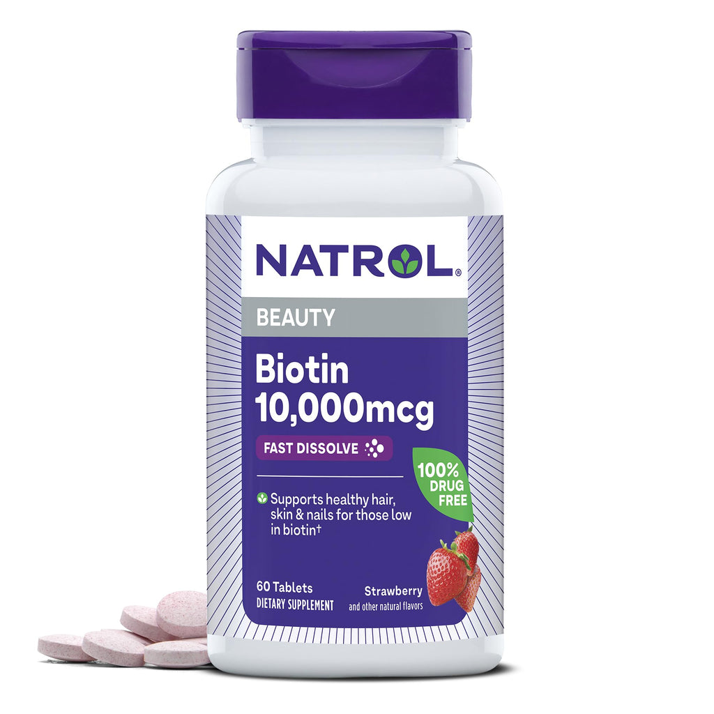 Natrol Biotin 10000mcg, 4X Faster Dissolve Supplement for Healthy Hair, Skin and Nails for Those Low in Biotin, Plus Energy Metabolism Support - FENGGESTORE20